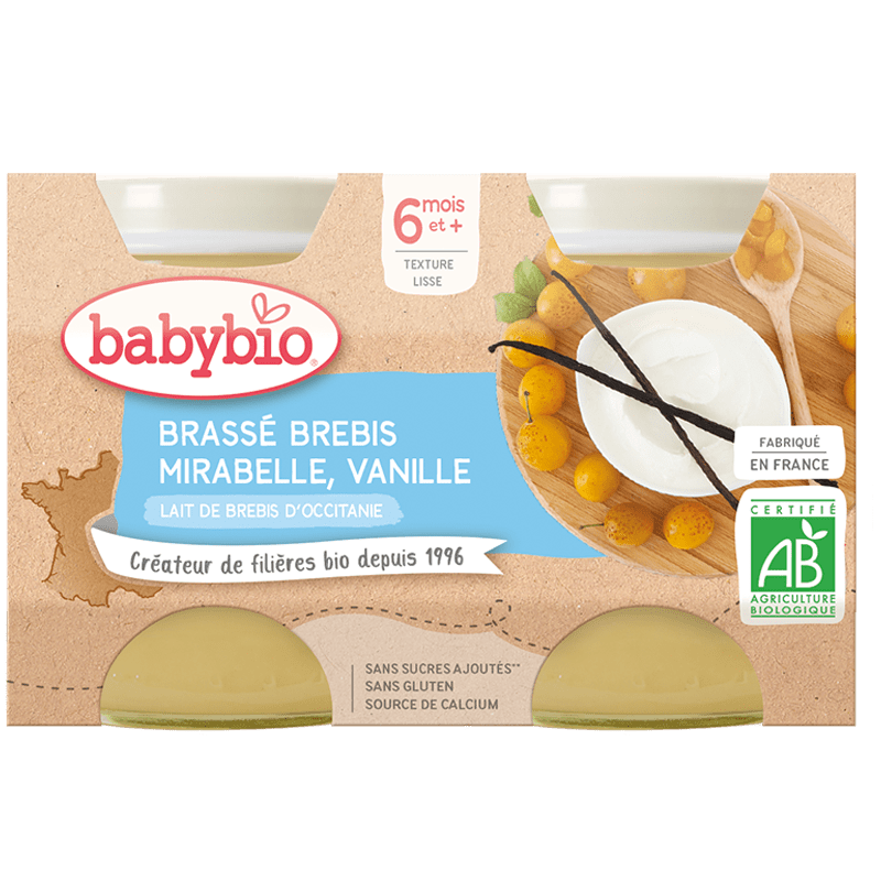 Baby Bio Brassé au lait de brebis d'occitanie - mirabelle vanille (dès 6 mois) BIO - 2x130g vrac-zero-dechet-ecolo-lille-pilaterie