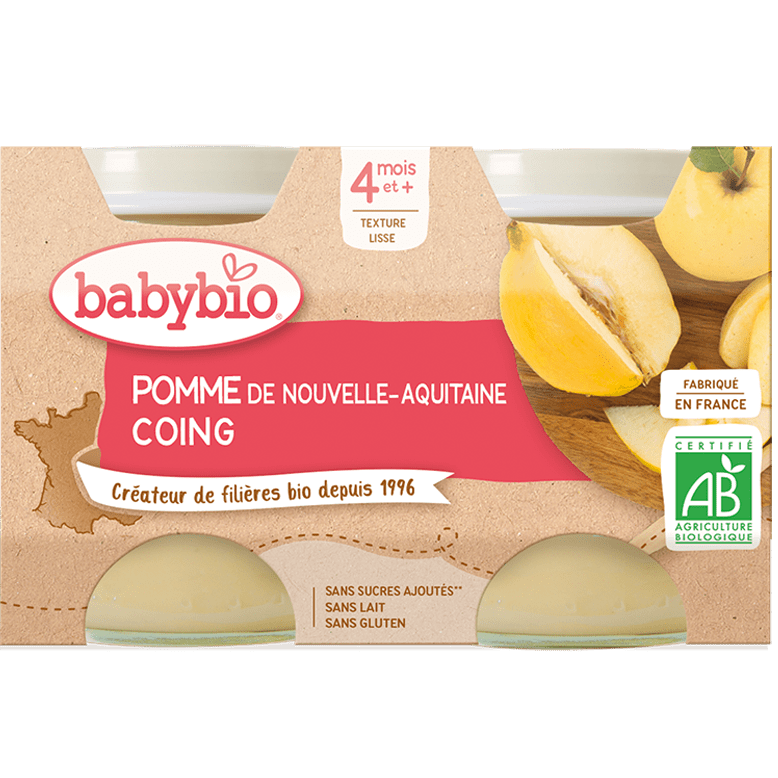 Baby Bio Pot bébé 4 mois pomme coing BIO - 2x130g vrac-zero-dechet-ecolo-lille-pilaterie