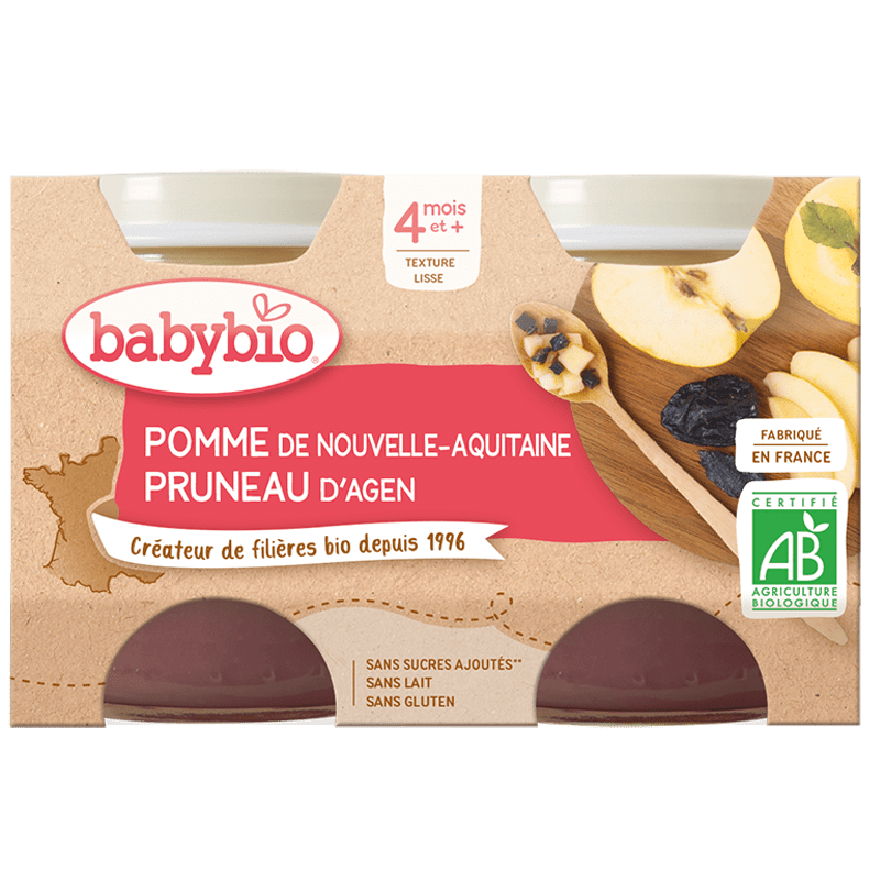 Baby Bio Pot bébé 4 mois pomme pruneau d'Agen BIO - 2x130g vrac-zero-dechet-ecolo-lille-pilaterie