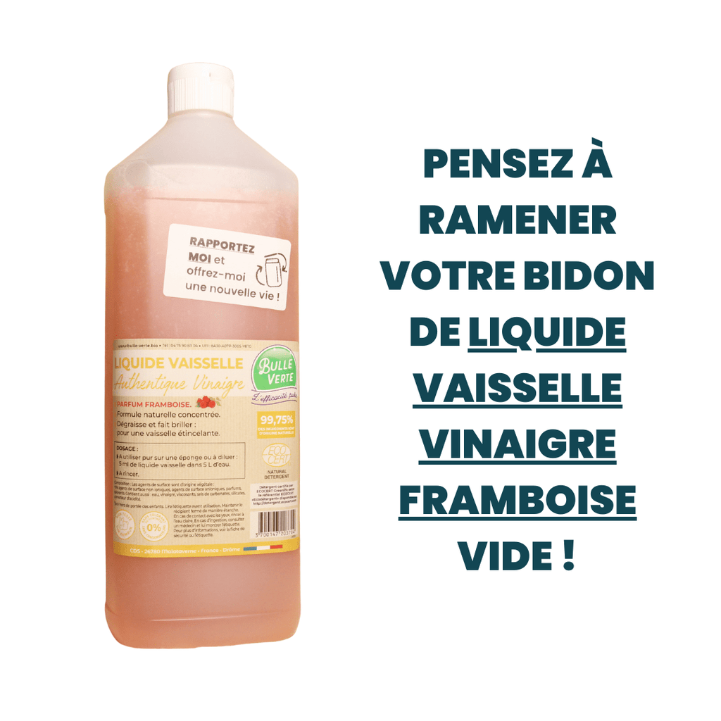 Bulle Verte Liquide vaisselle vinaigre framboise RECHARGE - 1L vrac-zero-dechet-ecolo-lille-pilaterie