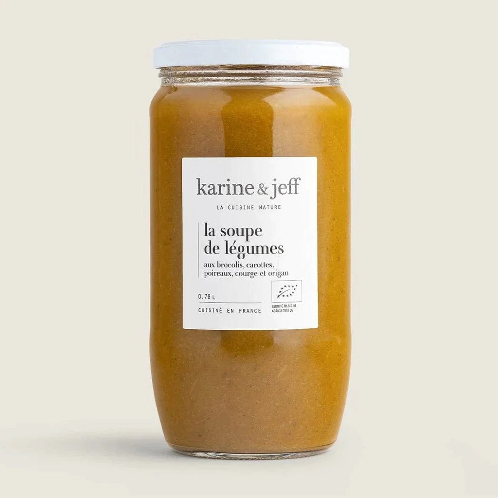 Karine & Jeff Soupe de légumes - aux brocolis, carottes, poireaux, courge et origan BIO - 78cl vrac-zero-dechet-ecolo-lille-pilaterie