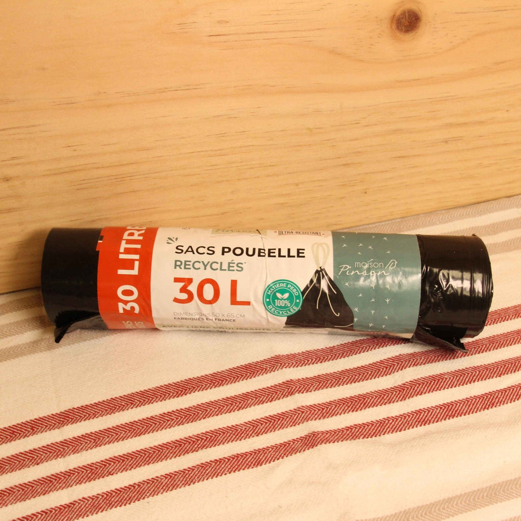 Maison Pinson Sacs poubelle 30L recyclés anti-fuite avec liens coulissants - 20 sacs vrac-zero-dechet-ecolo-lille-pilaterie