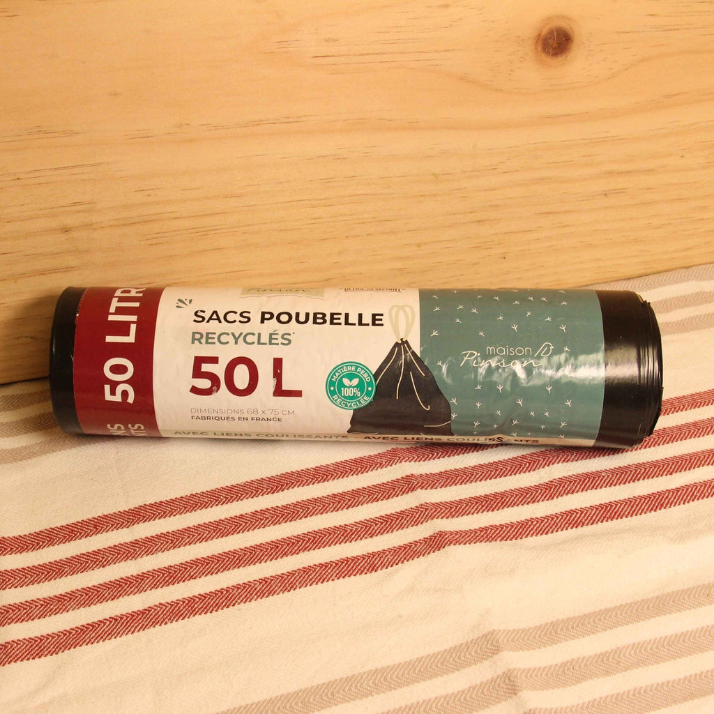 Maison Pinson Sacs poubelle 50L recyclés anti-fuite avec liens coulissants - 20 sacs vrac-zero-dechet-ecolo-lille-pilaterie