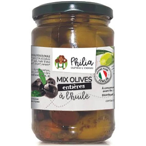 Philia Mix d'olives entières BIO à l'huile - 280g vrac-zero-dechet-ecolo-lille-pilaterie