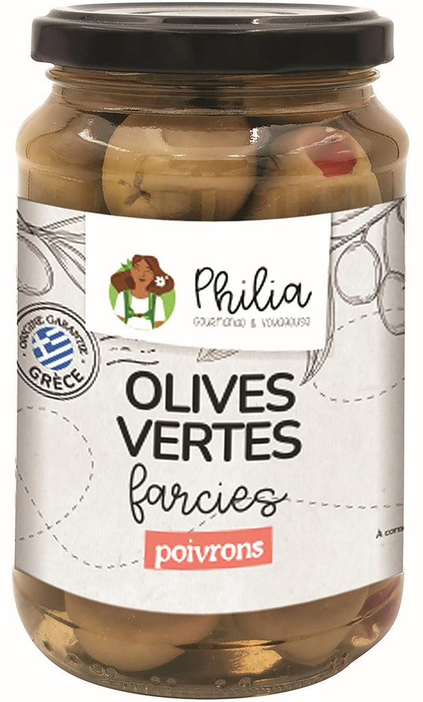 Philia Olives vertes farcies au poivron rouge BIO - 190g net égoutté vrac-zero-dechet-ecolo-lille-pilaterie