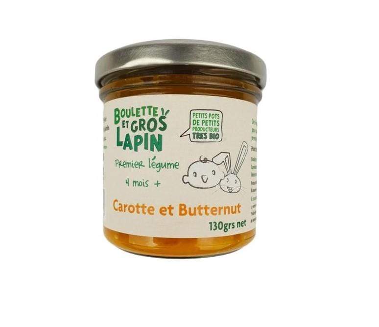 Boulette et Gros Lapin Pot bébé - 1er légume : Carotte et Butternut 130gr vrac-zero-dechet-ecolo-lille-pilaterie