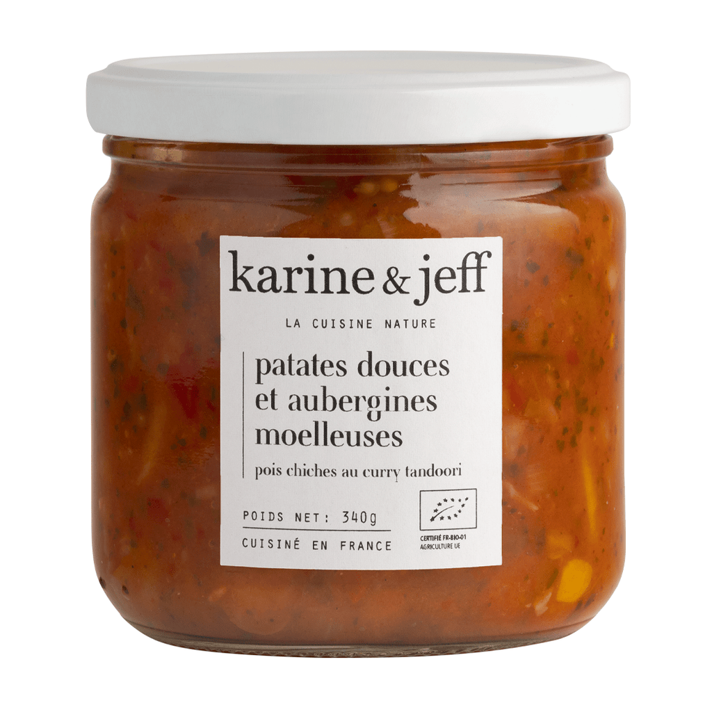 Karine & Jeff Patates douces et aubergines moelleuses - pois chiches au curry tandoori - 340g vrac-zero-dechet-ecolo-lille-pilaterie